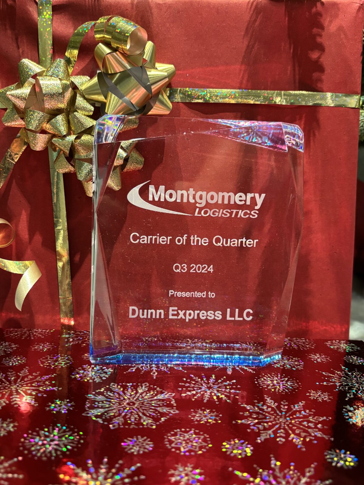 MONTGOMERY LOGISTICS NAMES DUNN EXPRESS COMPANY AS   2024 Q3 CARRIER OF THE QUARTER  